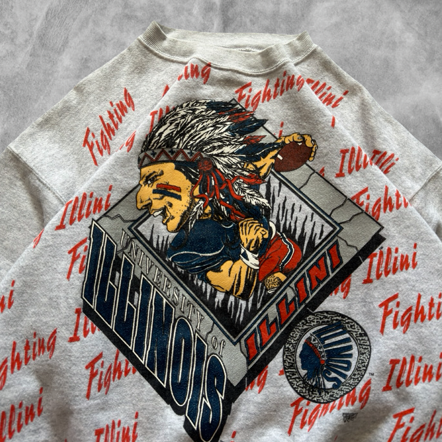 Gray University of Illinois Fighting Illini Sweatshirt 1990s (L)