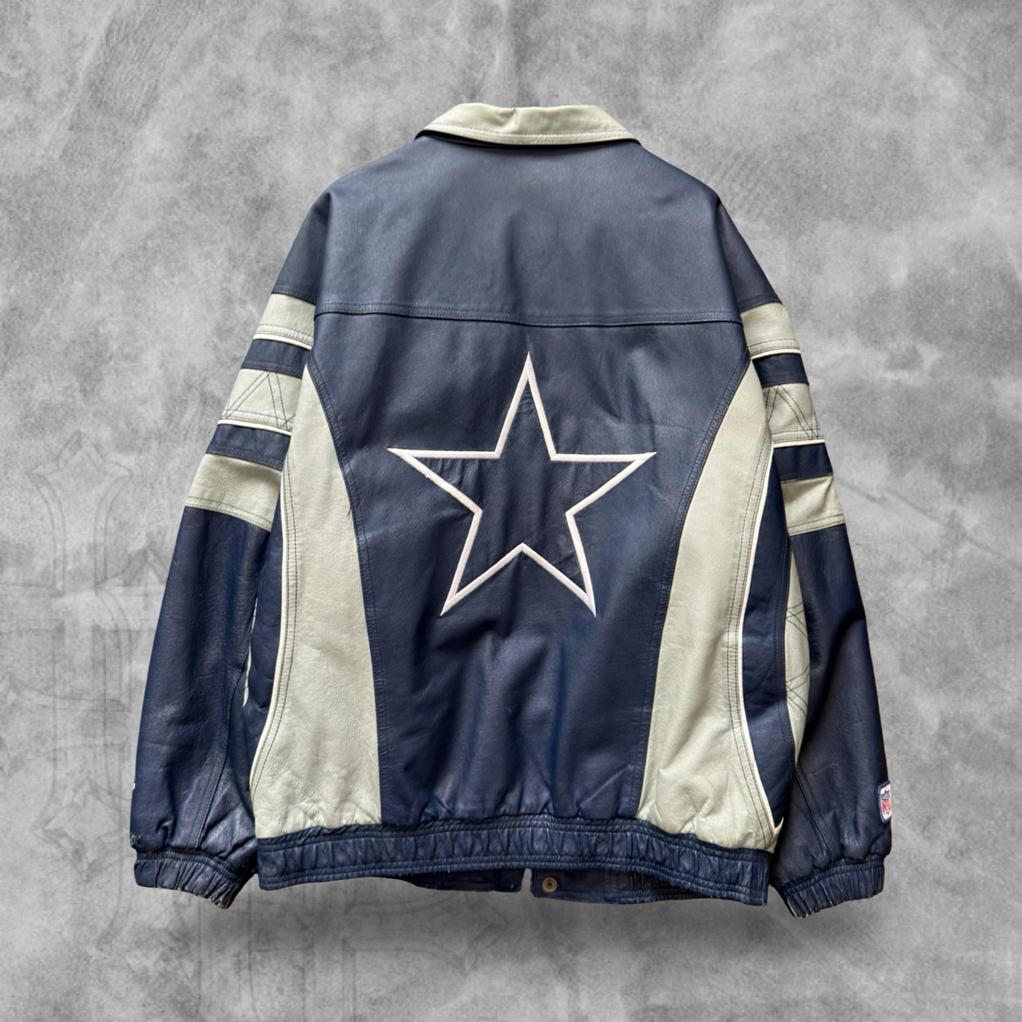 Navy Blue Dallas Cowboys Starter Leather Jacket 1990s (L)