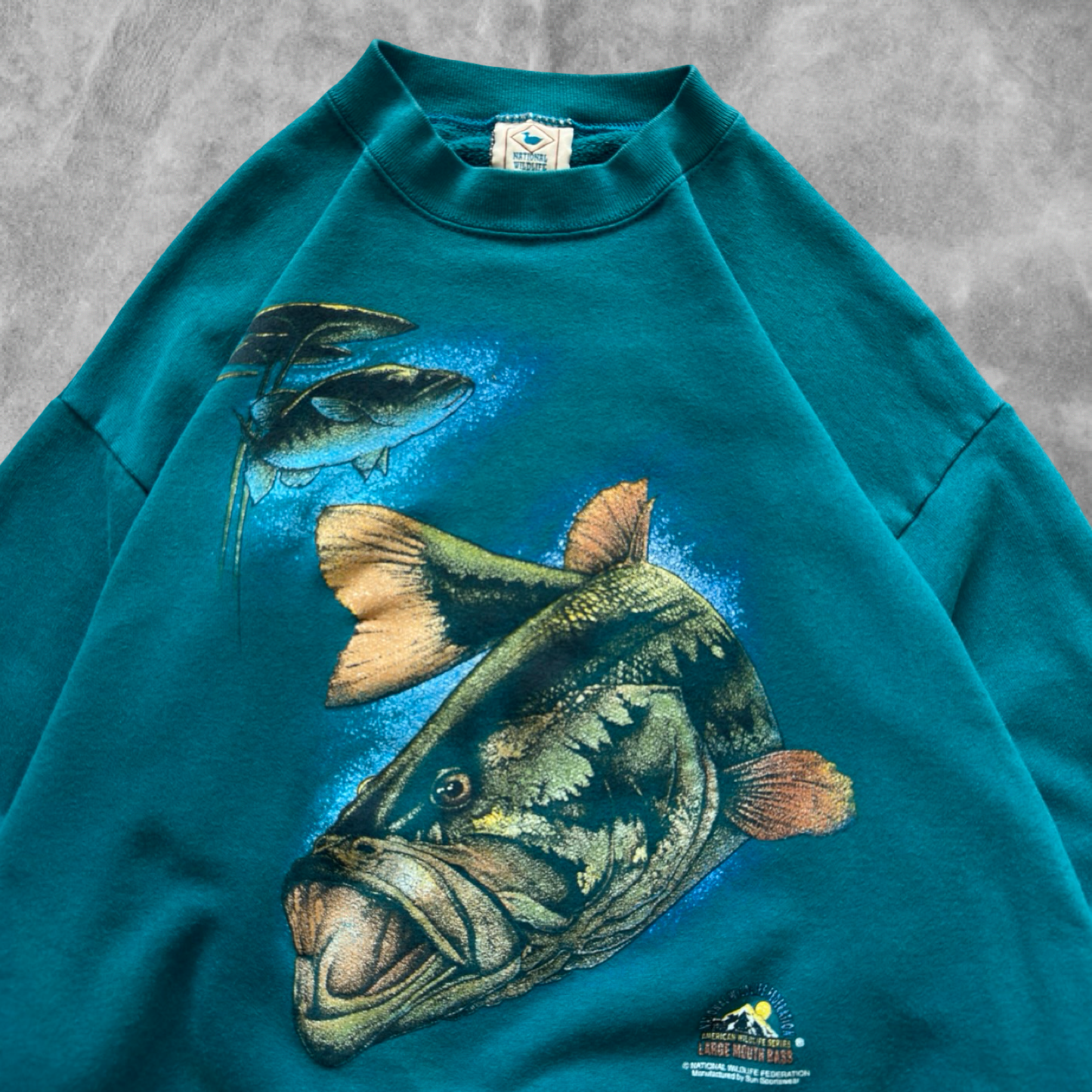 Aqua Green Large Mouth Bass Sweatshirt 1990s (M)
