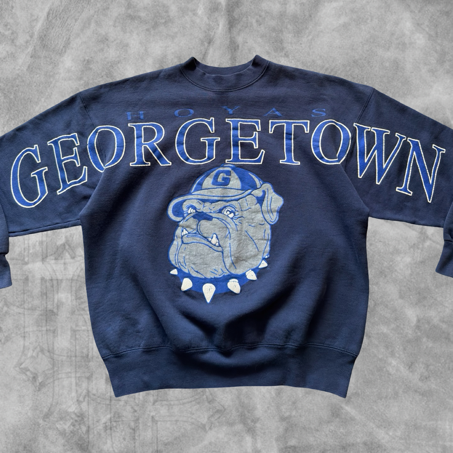 Navy Blue George Town Hoyas Spell Out Sweatshirt 1990s (L)