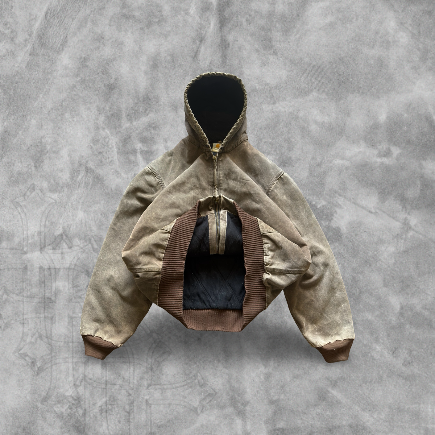 Faded Distressed Mocha Brown Carhartt Hooded Jacket 1990s (XL)