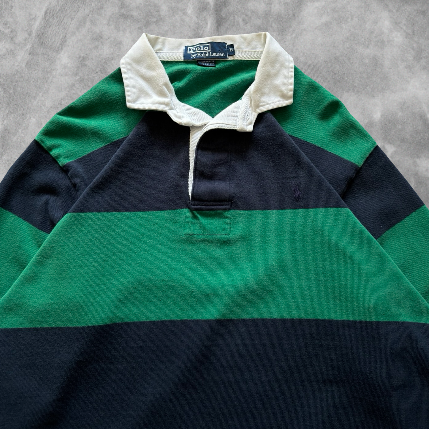 Green/Blue Striped Polo Ralph Lauren Rugby Shirt 1990s (M)