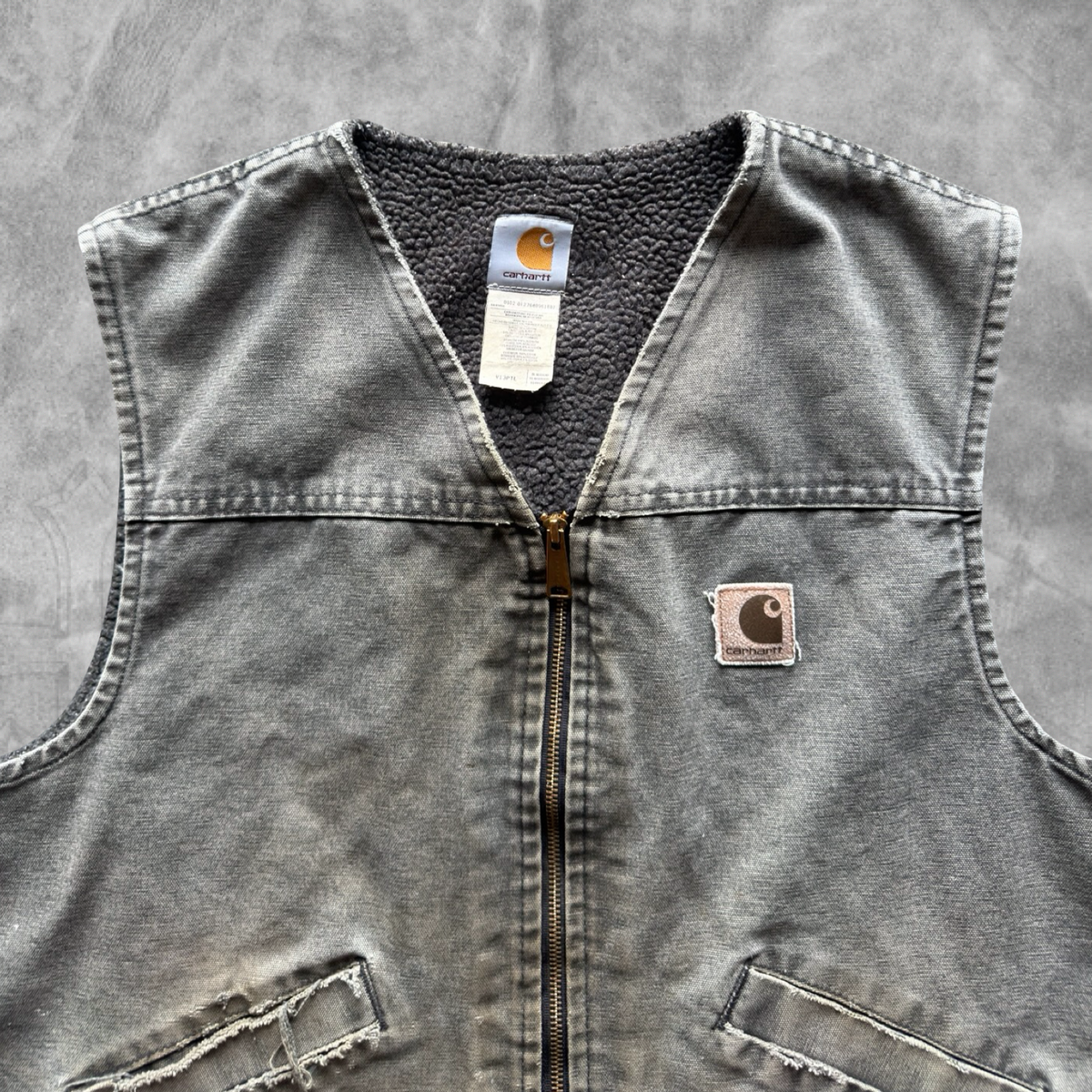 Faded Charcoal Gray Carhartt Sherpa Lined Vest 1990s (L)