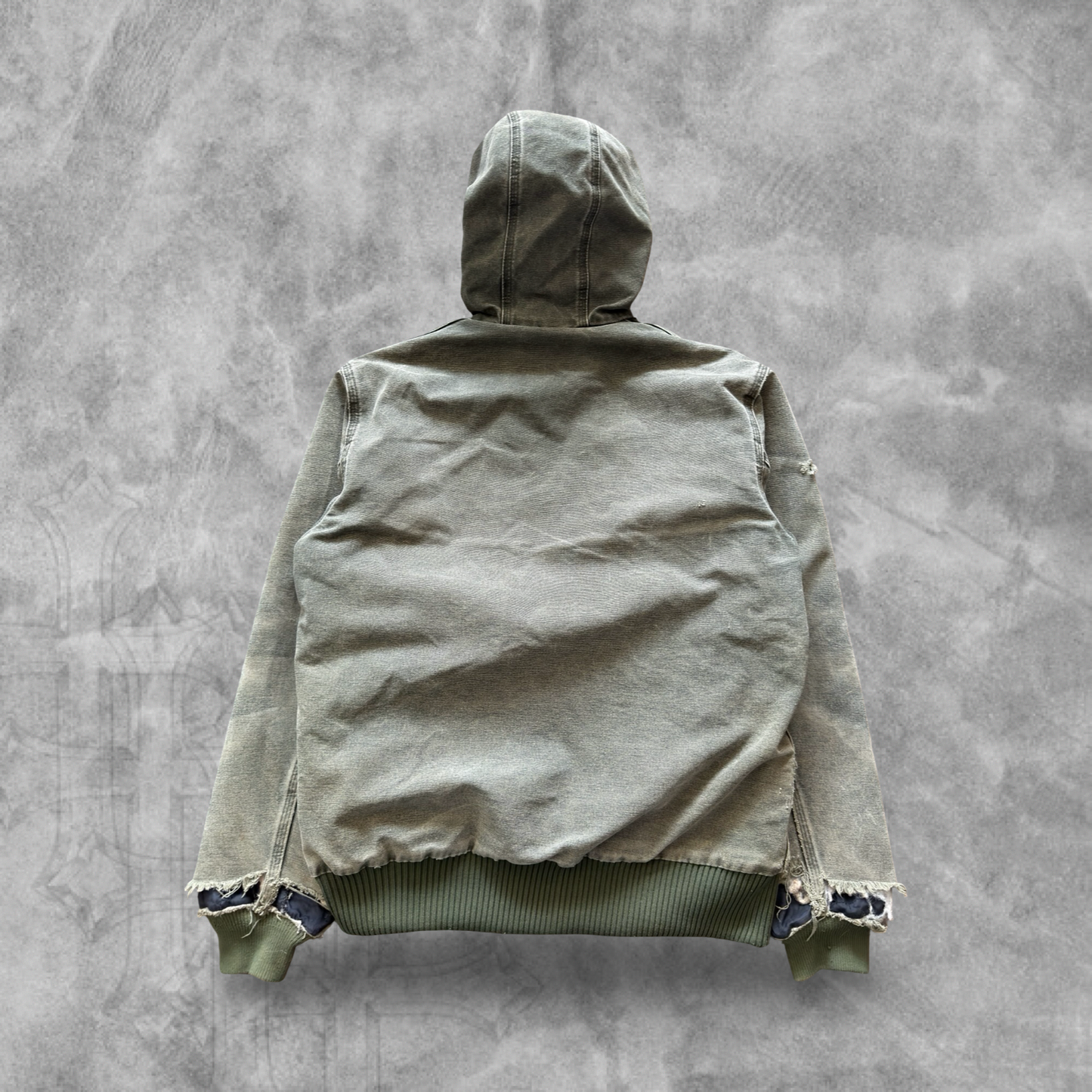 Faded Distressed Moss Green Carhartt Hooded Jacket 2000s (S)