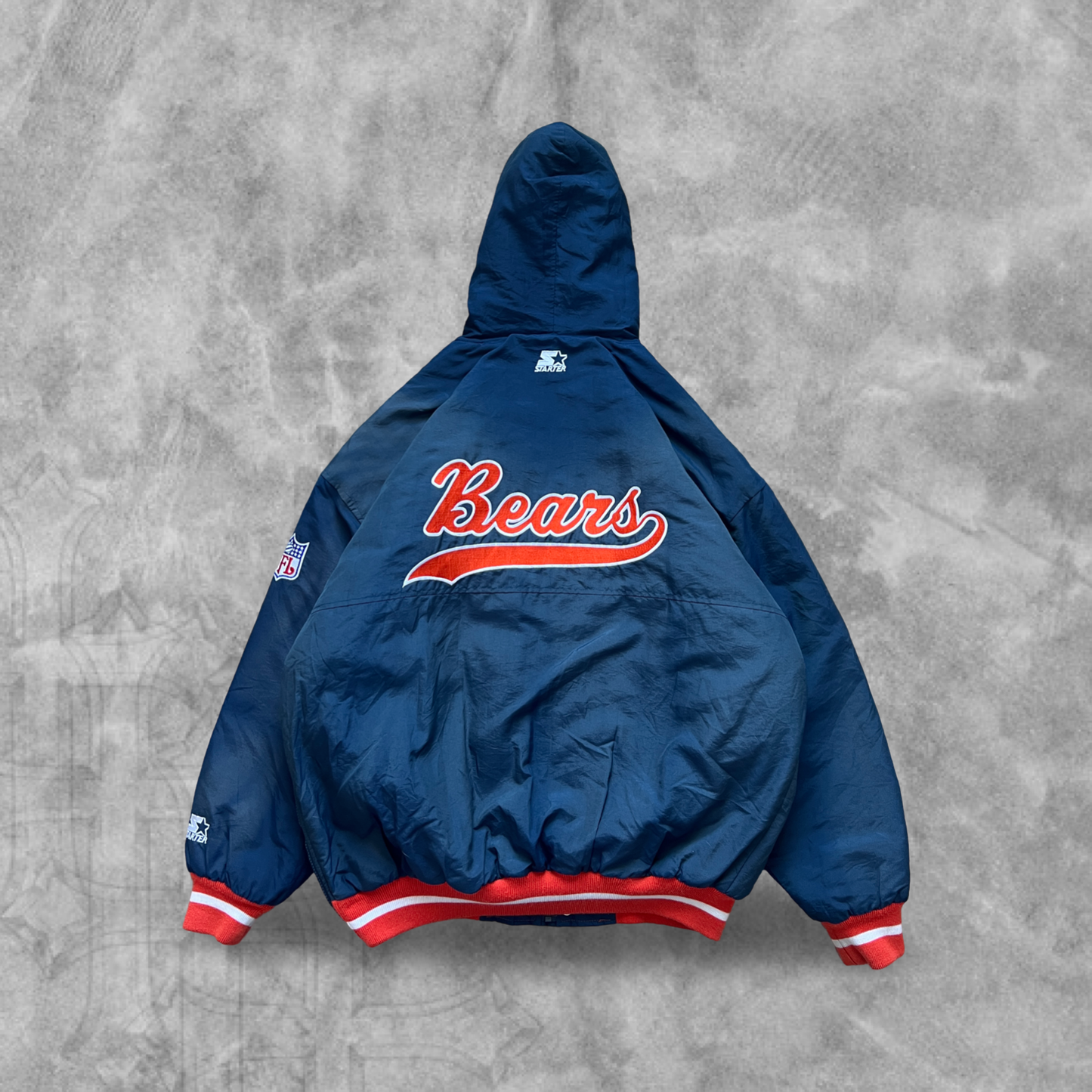 Navy Blue Chicago Bears Hooded Puffer Starter Jacket 1990s (XL)