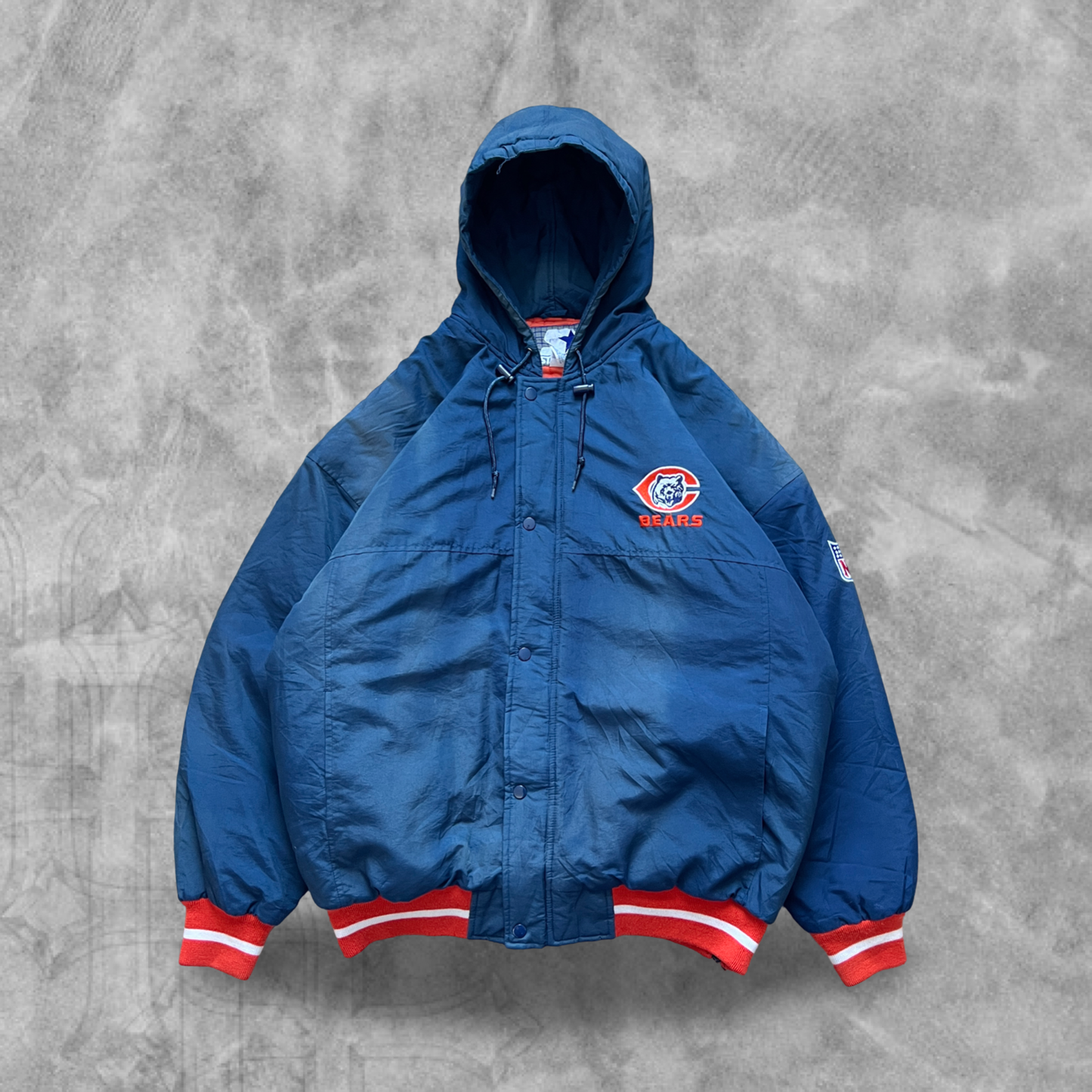 Navy Blue Chicago Bears Hooded Puffer Starter Jacket 1990s (XL)