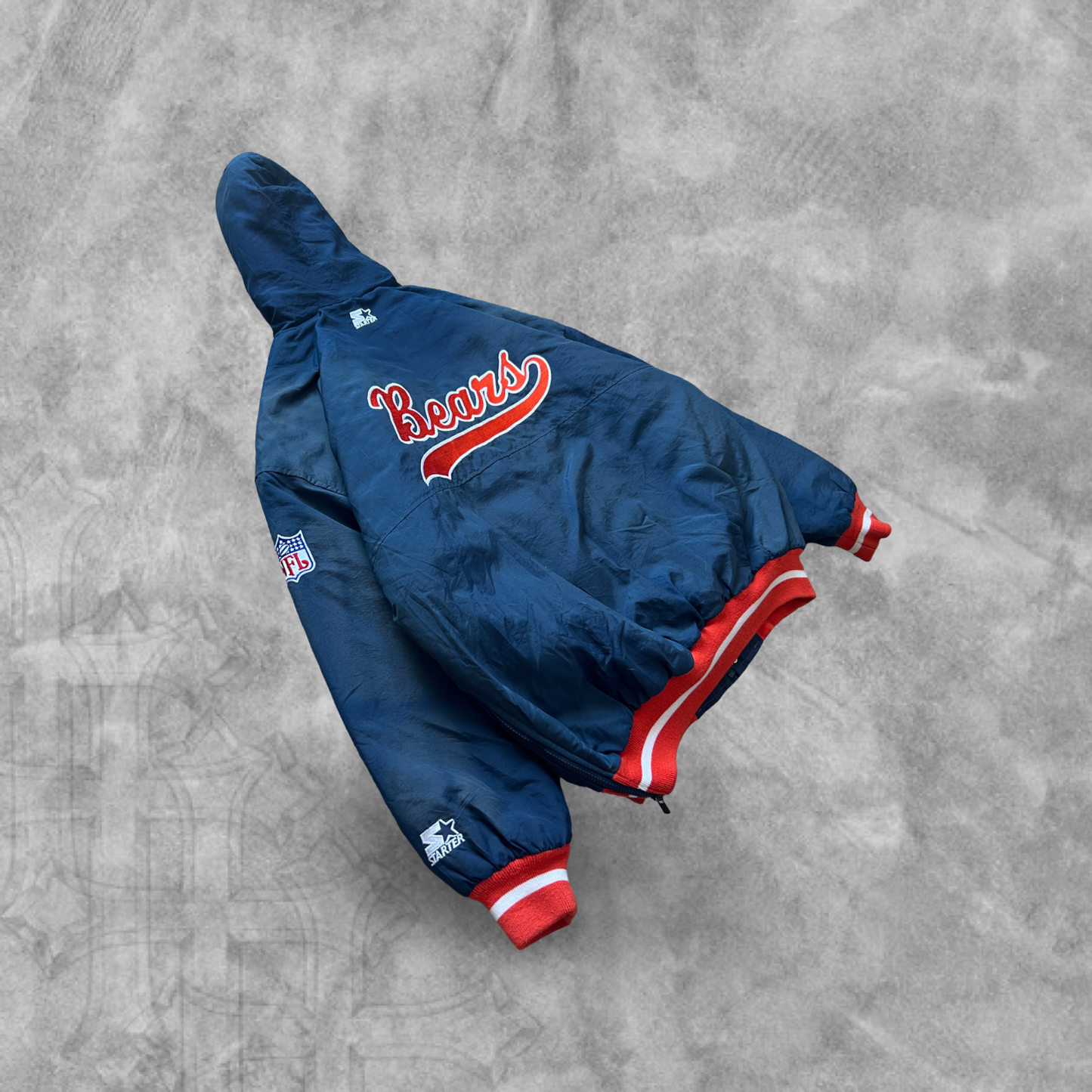 Navy Blue Chicago Bears Hooded Puffer Starter Jacket 1990s (XL)