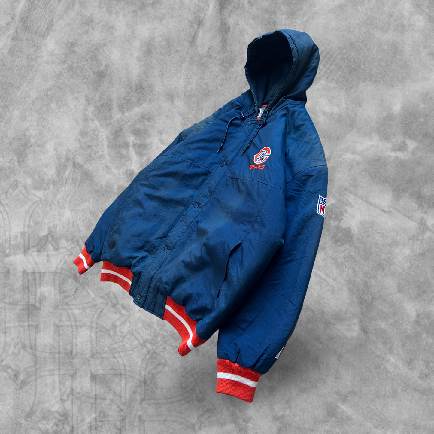 Navy Blue Chicago Bears Hooded Puffer Starter Jacket 1990s (XL)