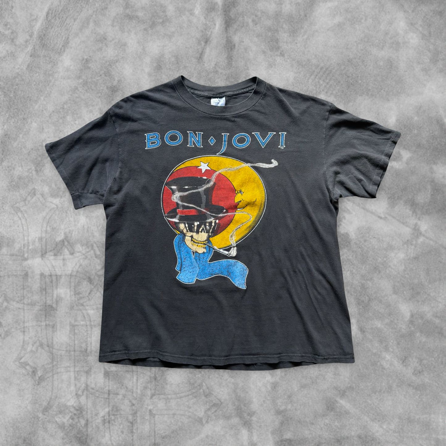 Faded Black Bon Jovi Slippery When Wet Tour Shirt 1980s (M)