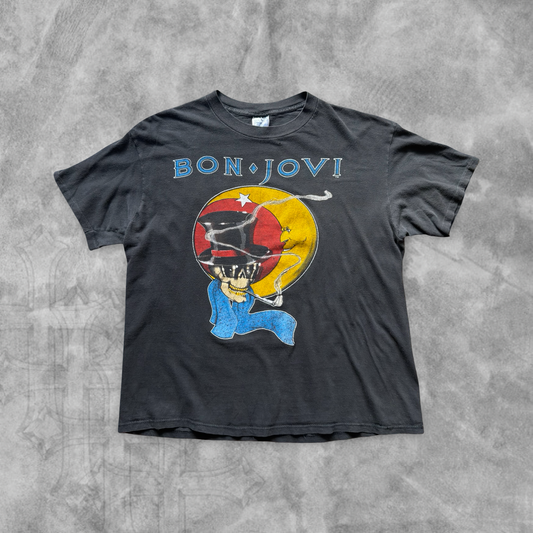 Faded Black Bon Jovi Slippery When Wet Tour Shirt 1980s (M)