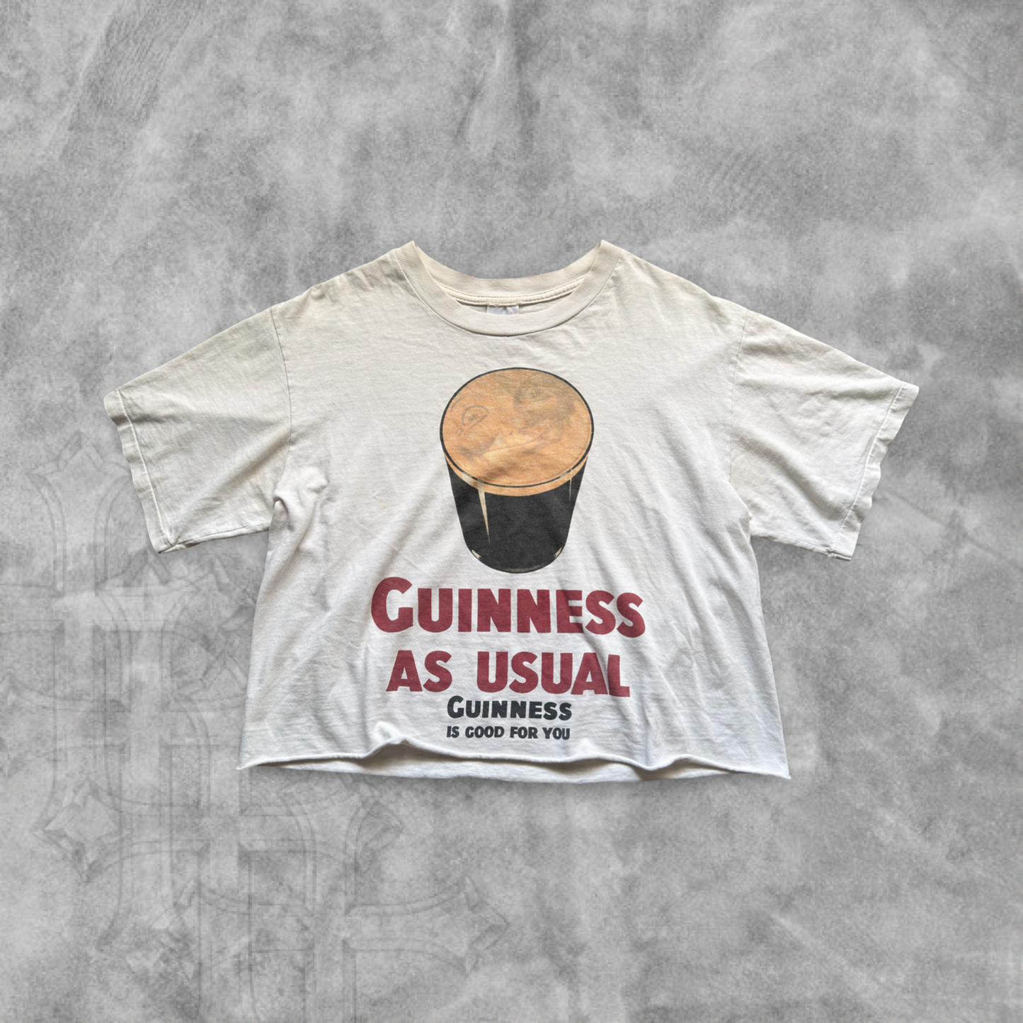 White Guinness As Usual Cropped Shirt 1990s (M)