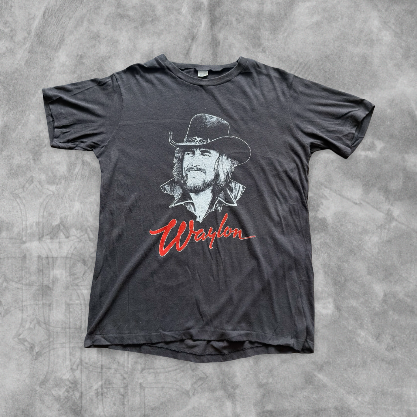 Faded Black Waylon Jennings Tour Shirt 1984 (M)