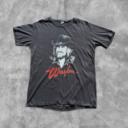 Faded Black Waylon Jennings Tour Shirt 1984 (M)