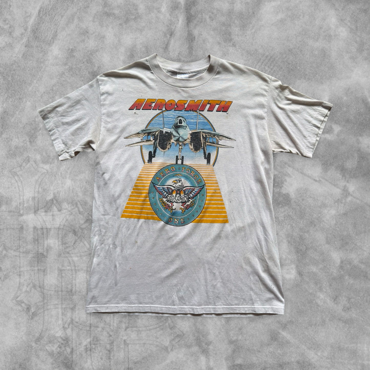 Distressed White Aero Smith Done With Mirrors Tour Shirt 1986 (L)