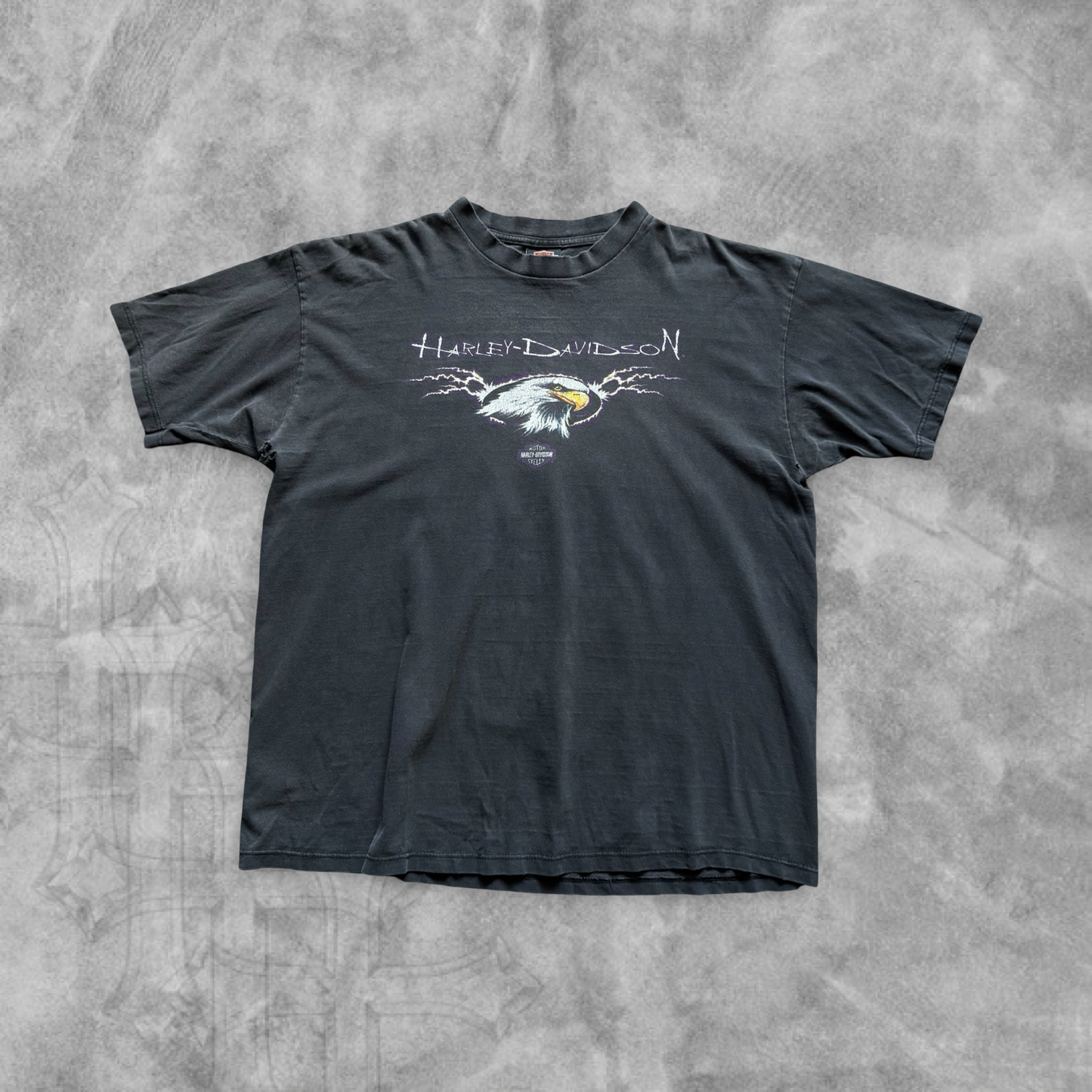 Faded Black Purple Lighting Harley Davidson Shirt 1990s (XL)