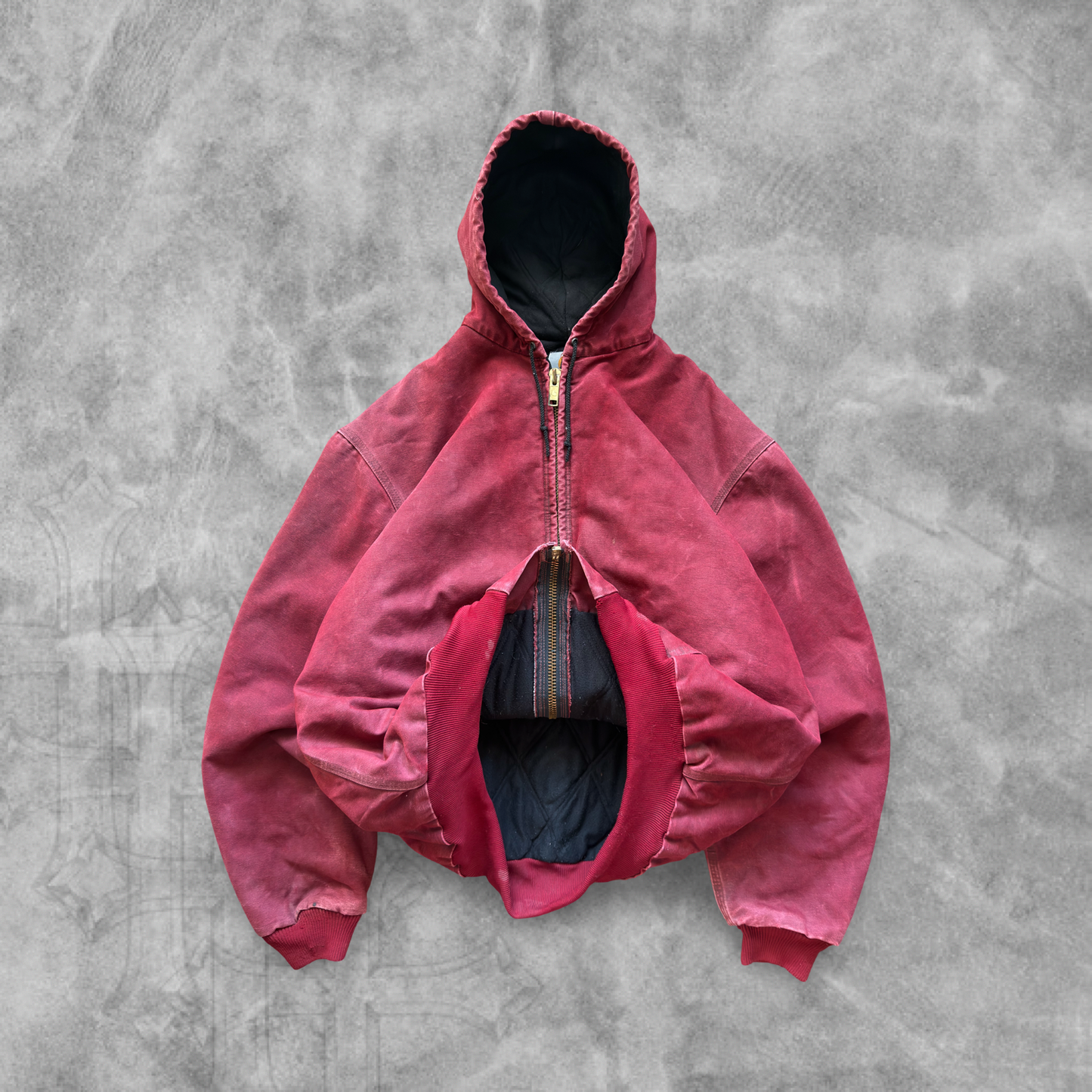 Wine Red Carhartt Hooded Jacket 1990s (L)
