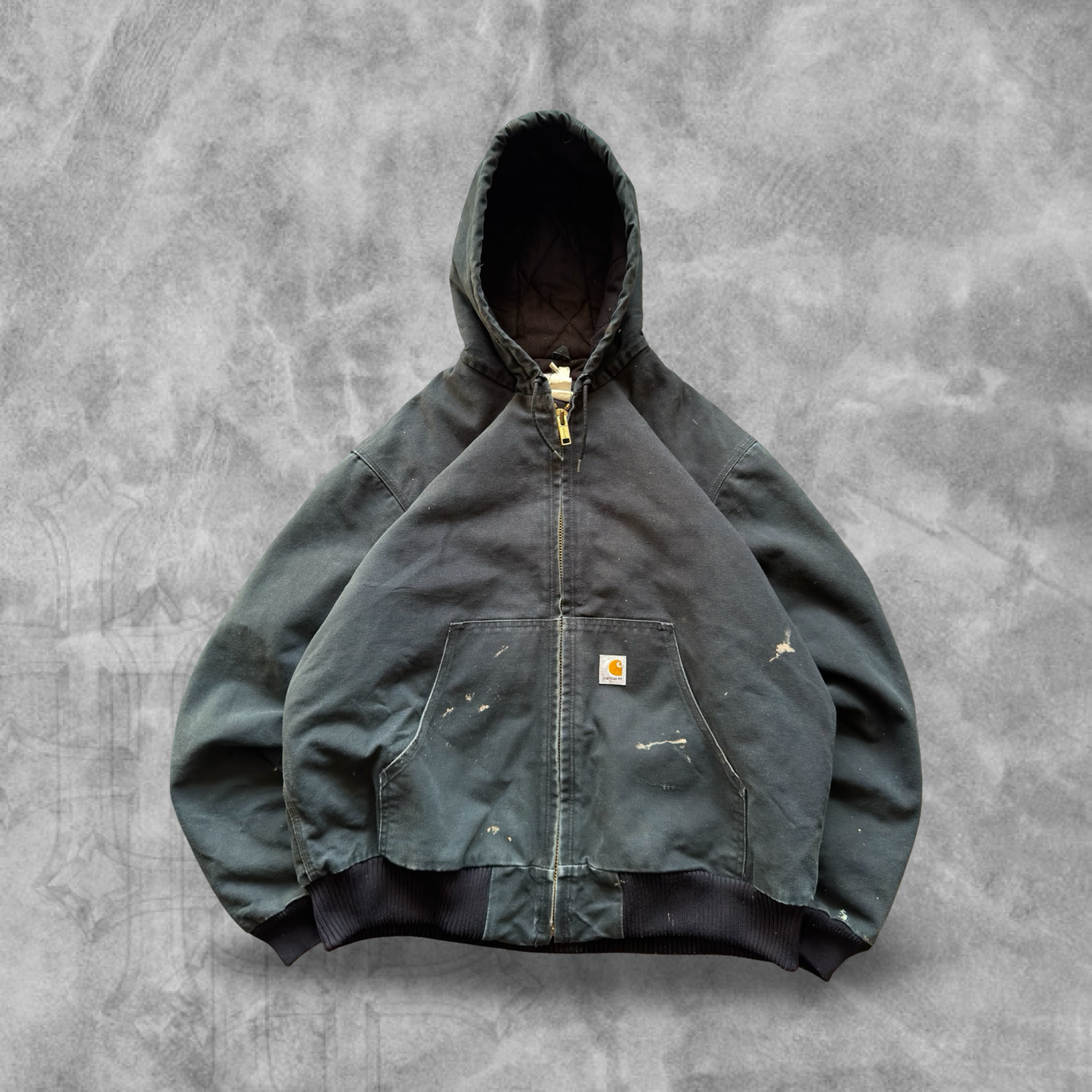 Black Distressed Carhartt Hooded Jacket 1990s (L)