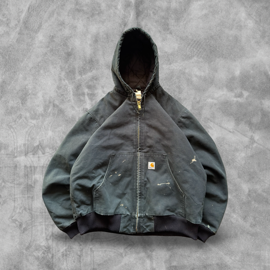 Black Distressed Carhartt Hooded Jacket 1990s (L)