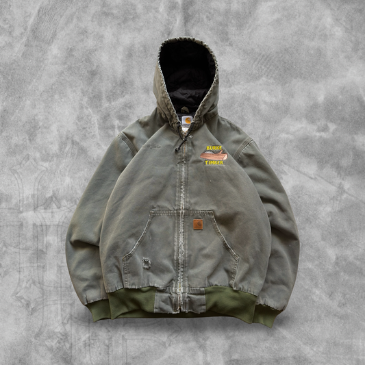 Distressed Olive Green Carhartt Hooded Jacket 1990s (M)