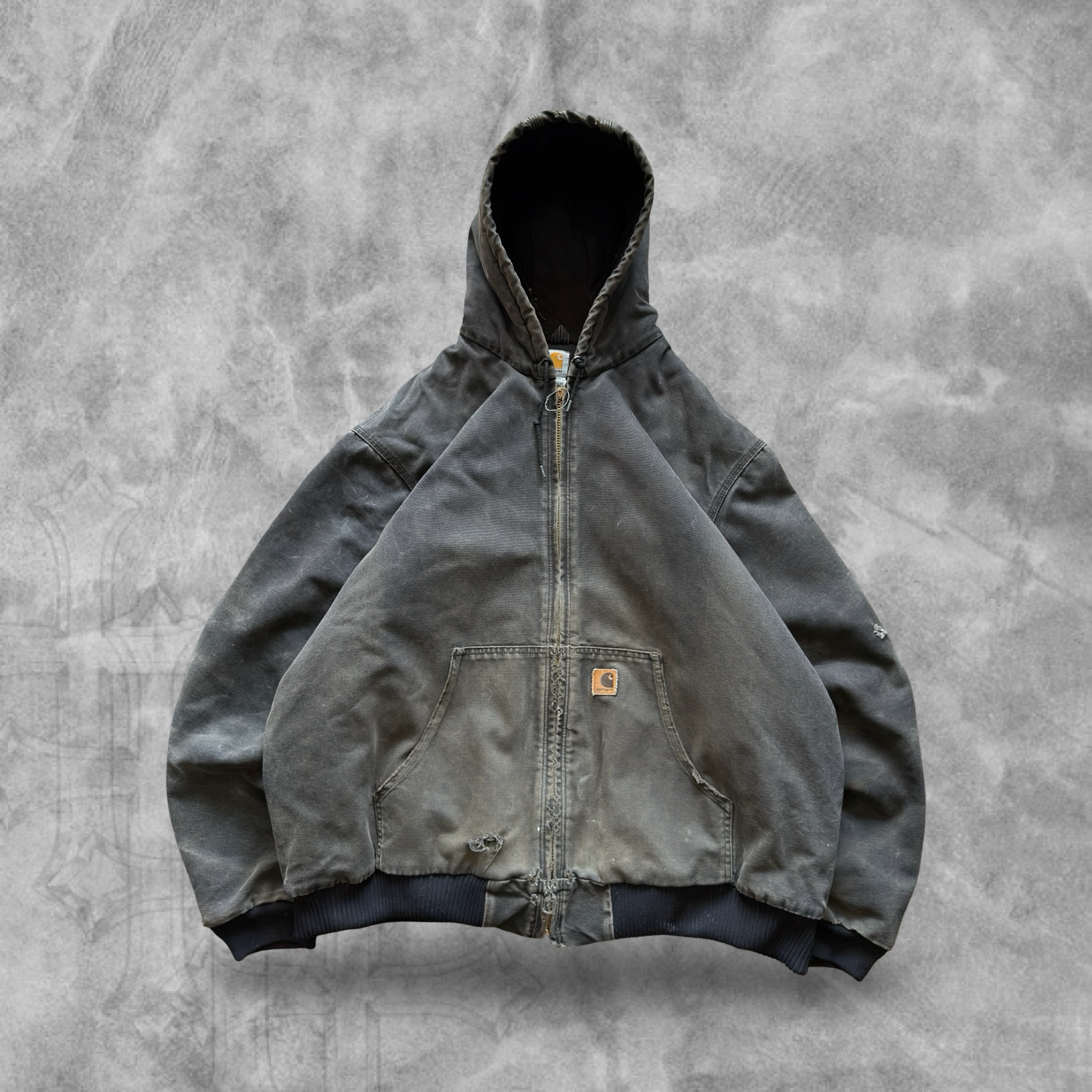 Faded Distressed Black Carhartt Hooded Jacket 1990s (XXL)