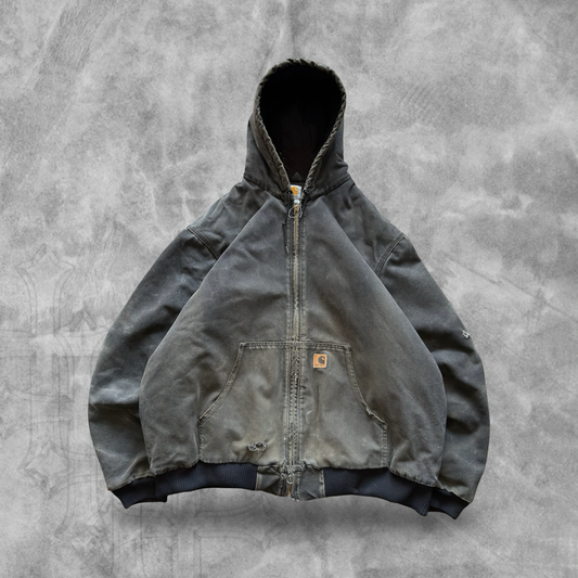 Faded Distressed Black Carhartt Hooded Jacket 1990s (XXL)