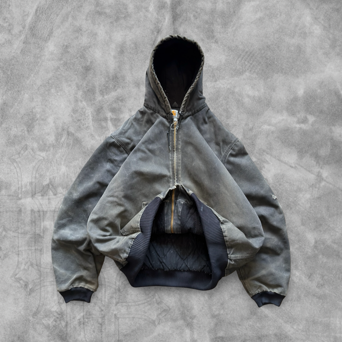 Faded Distressed Black Carhartt Hooded Jacket 1990s (XXL)