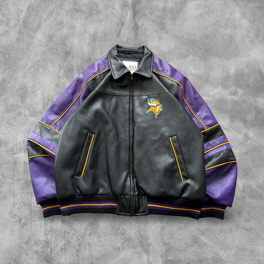 Black Carl Banks GIII Minnesota Vikings Leather Jacket 1990s