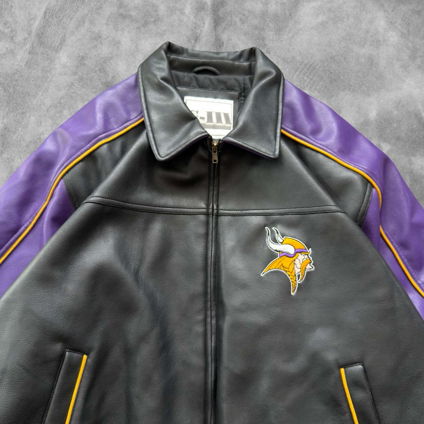 Black Carl Banks GIII Minnesota Vikings Leather Jacket 1990s