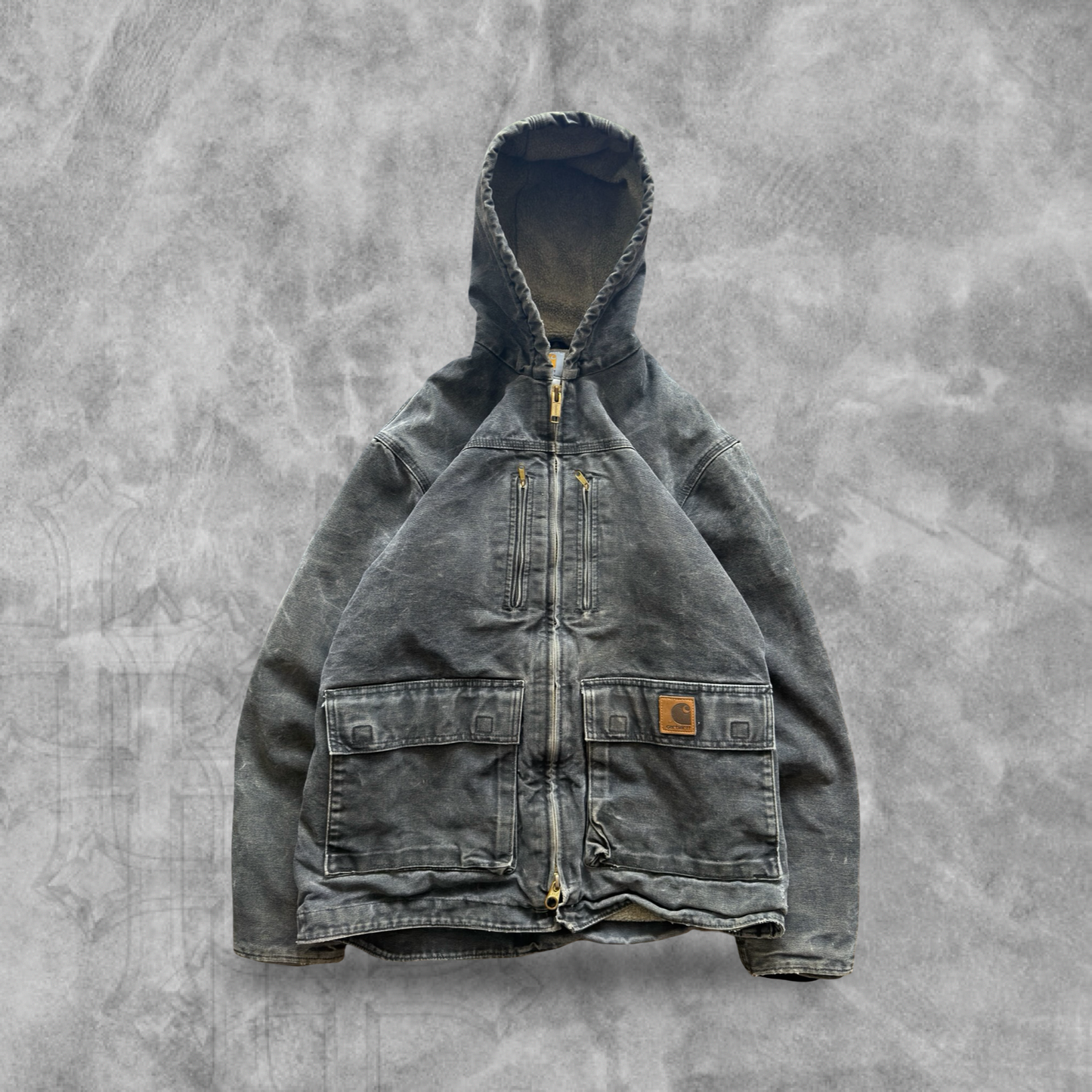 Stone Gray Fleece Lined Hooded Carhartt Jacket 2000s (L)