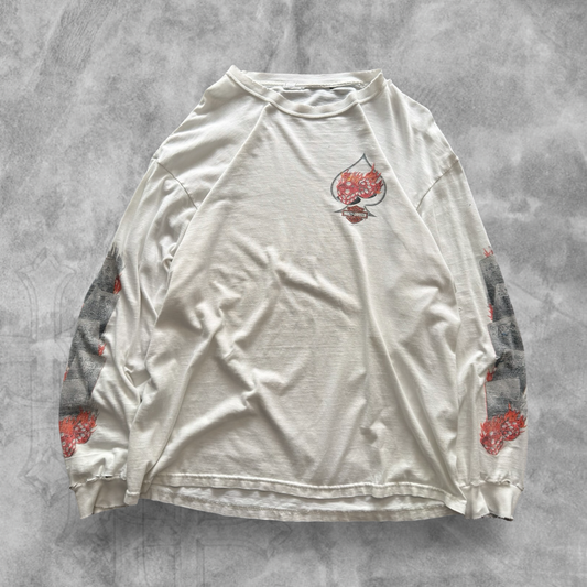 White Faded Distressed Harley Davidson Flame Dice Long Sleeve Shirt 2000s (XL)