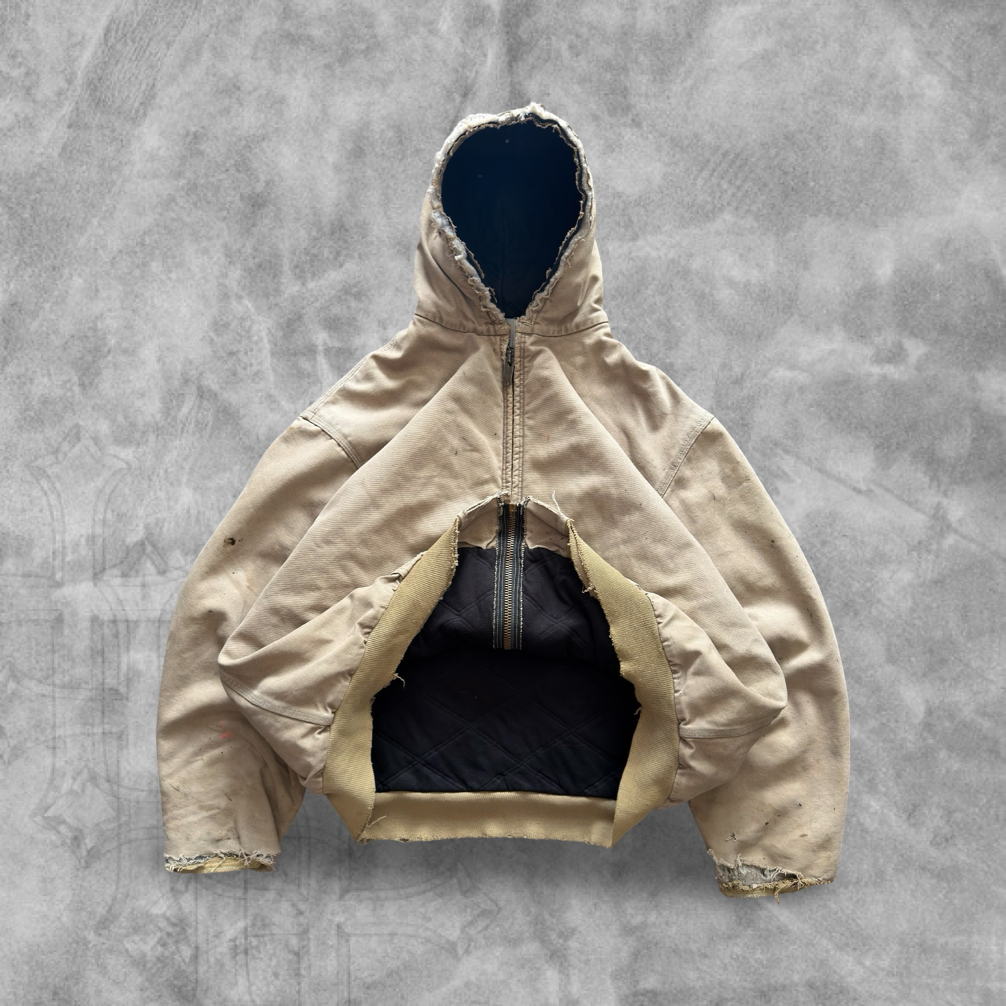Faded Distressed Tan Carhartt Hooded Jacket 1990s (XXL)