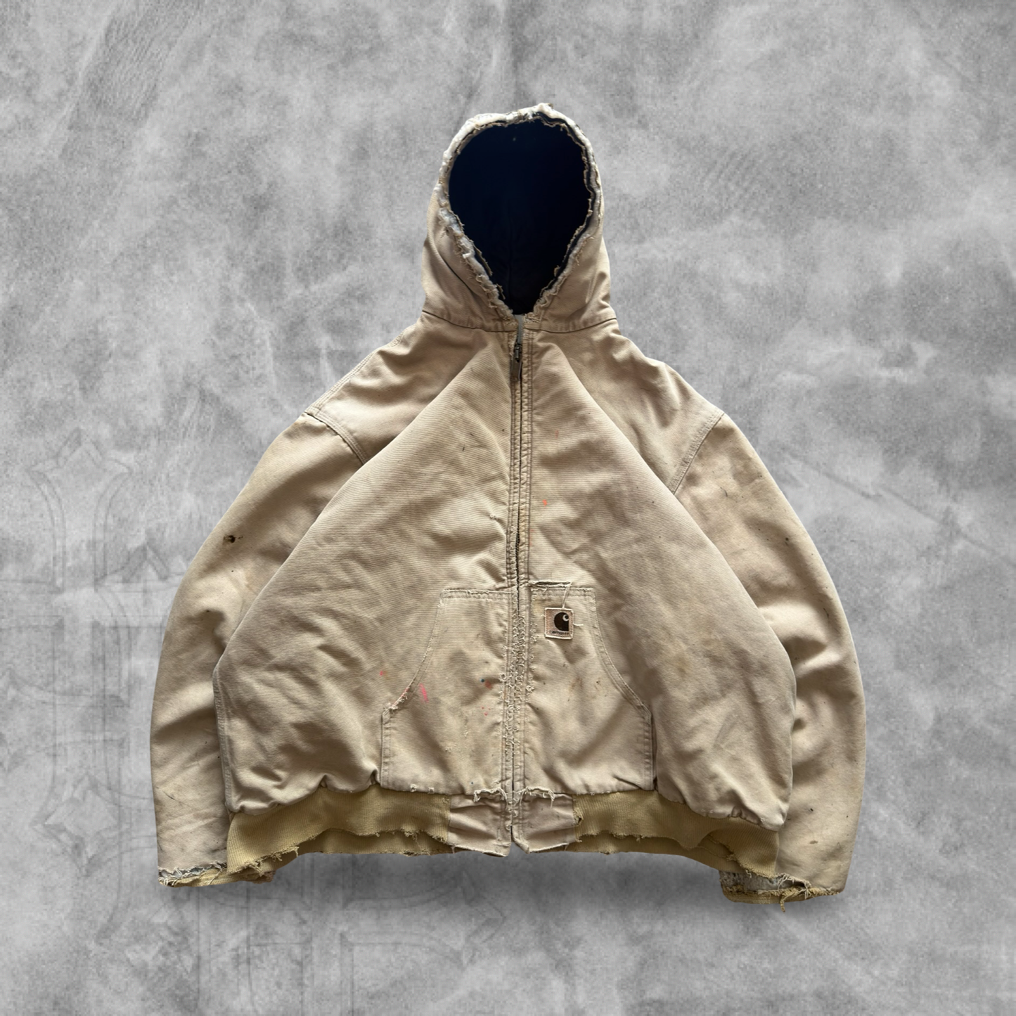 Faded Distressed Tan Carhartt Hooded Jacket 1990s (XXL)