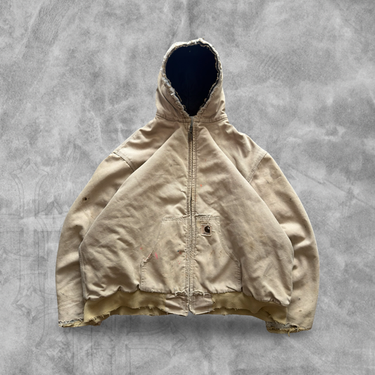 Faded Distressed Tan Carhartt Hooded Jacket 1990s (XXL)