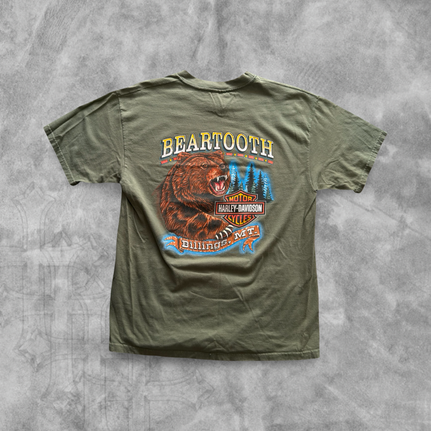 Olive Green Harley Davidson Wings Shirt 1990s (L)