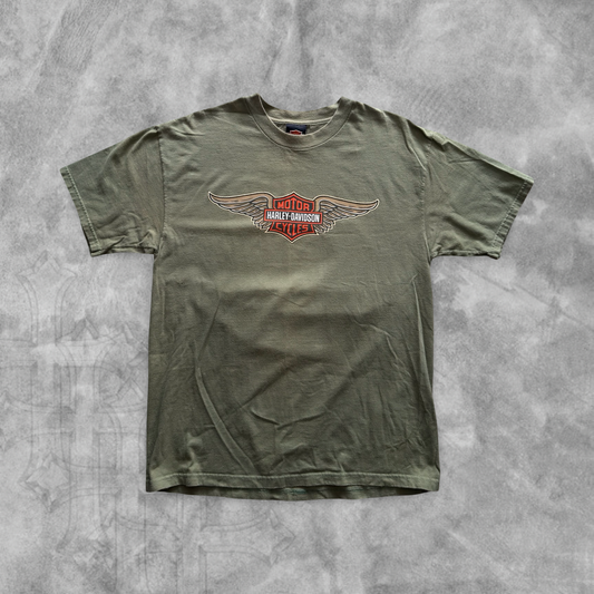 Olive Green Harley Davidson Wings Shirt 1990s (L)