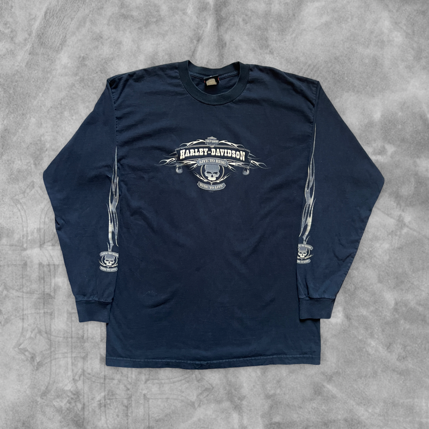 Black Harley Davison Skull Flame Long Sleeve Shirt 2004 (XL)