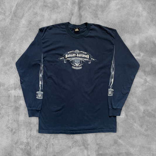 Black Harley Davison Skull Flame Long Sleeve Shirt 2004 (XL)