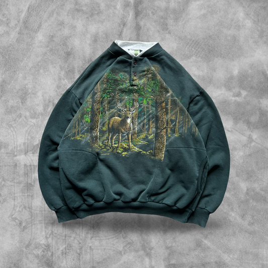 Forrest Green Wildlife Wrap Around Sweatshirt 1990s (L)