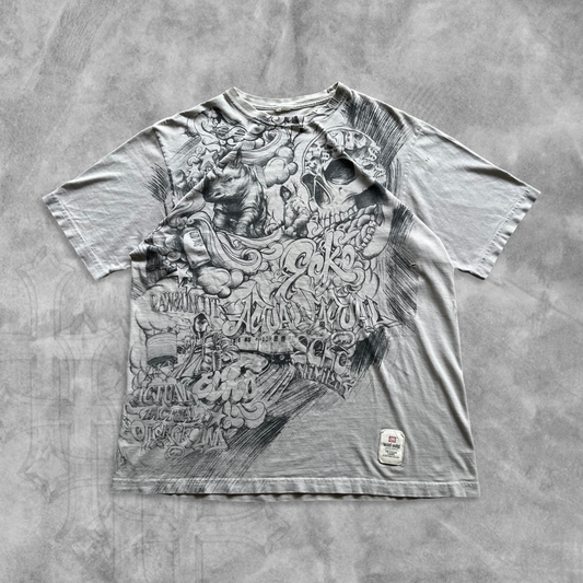 Grey Ecko Rhino Skull Spray Paint AOP Shirt 2000s (XL)