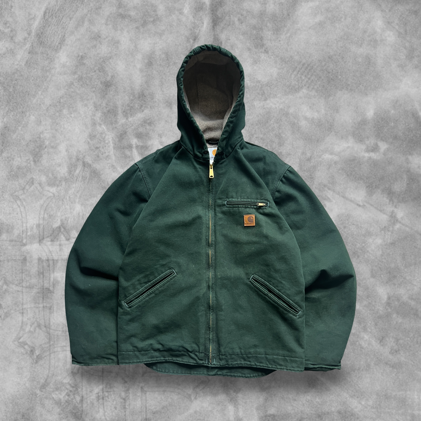 Forrest Green Hooded Fleece Lined Carhartt Jacket 2004 (M)