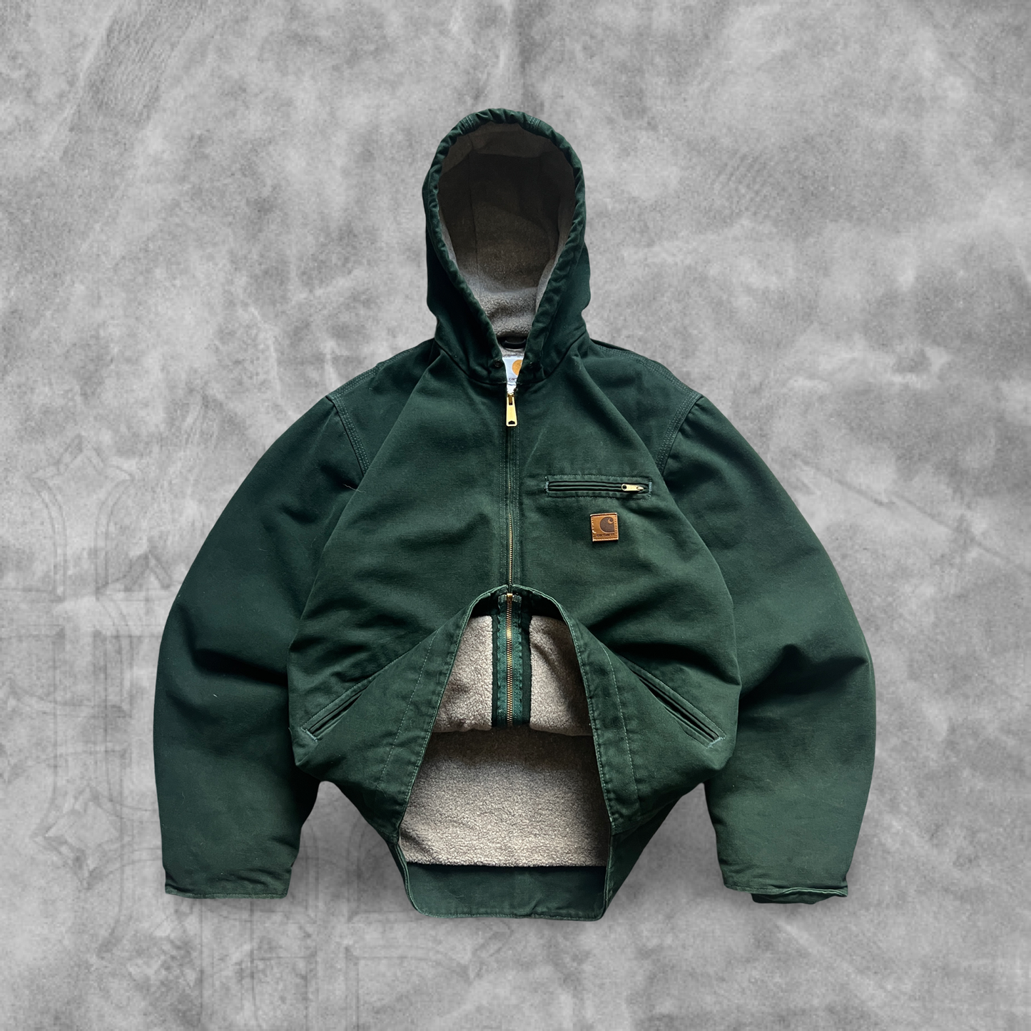 Forrest Green Hooded Fleece Lined Carhartt Jacket 2004 (M)