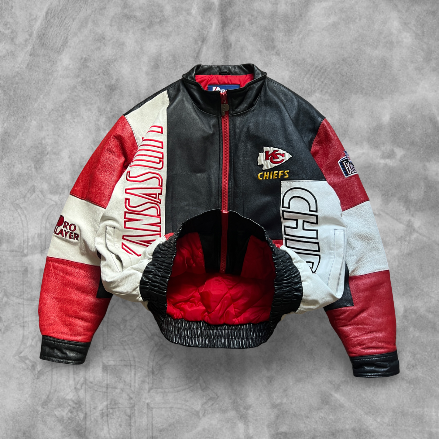 Colorblock Kansas City Chiefs Pro Player Leather Jacket 1990s (XL)