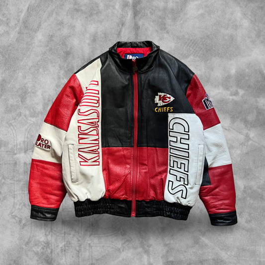 Colorblock Kansas City Chiefs Pro Player Leather Jacket 1990s (XL)