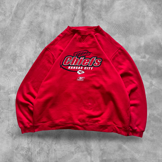 Cherry Red Kansas City Chiefs Reebok Sweatshirt 1990s (XL)