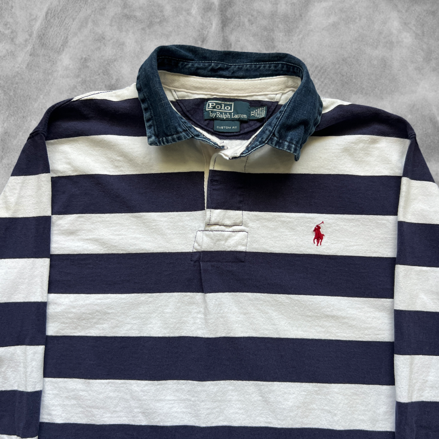 White Polo Striped Rugby Shirt 1990s (XL)