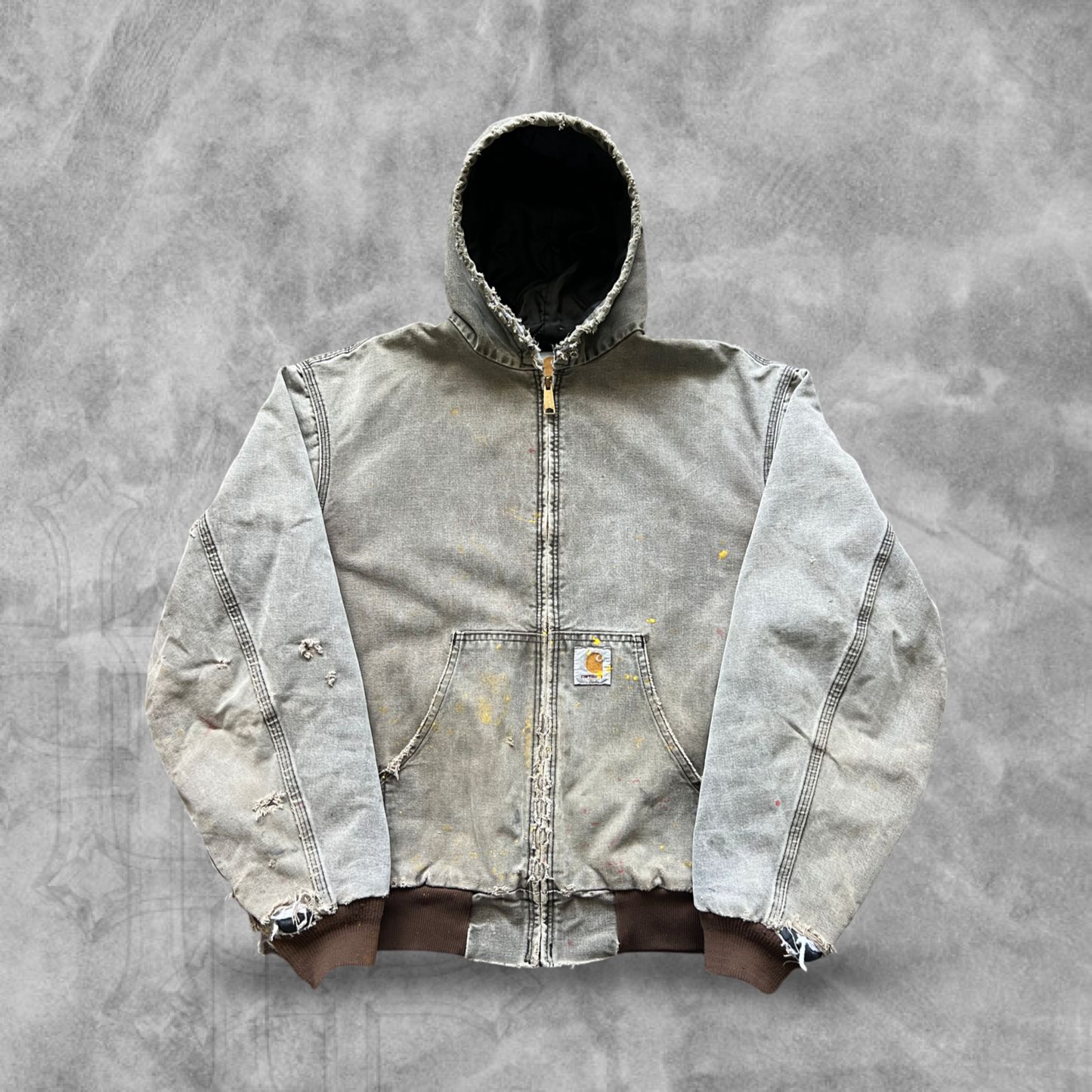 Faded Distressed Mocha Brown Hooded Carhartt Jacket 1990s (L)