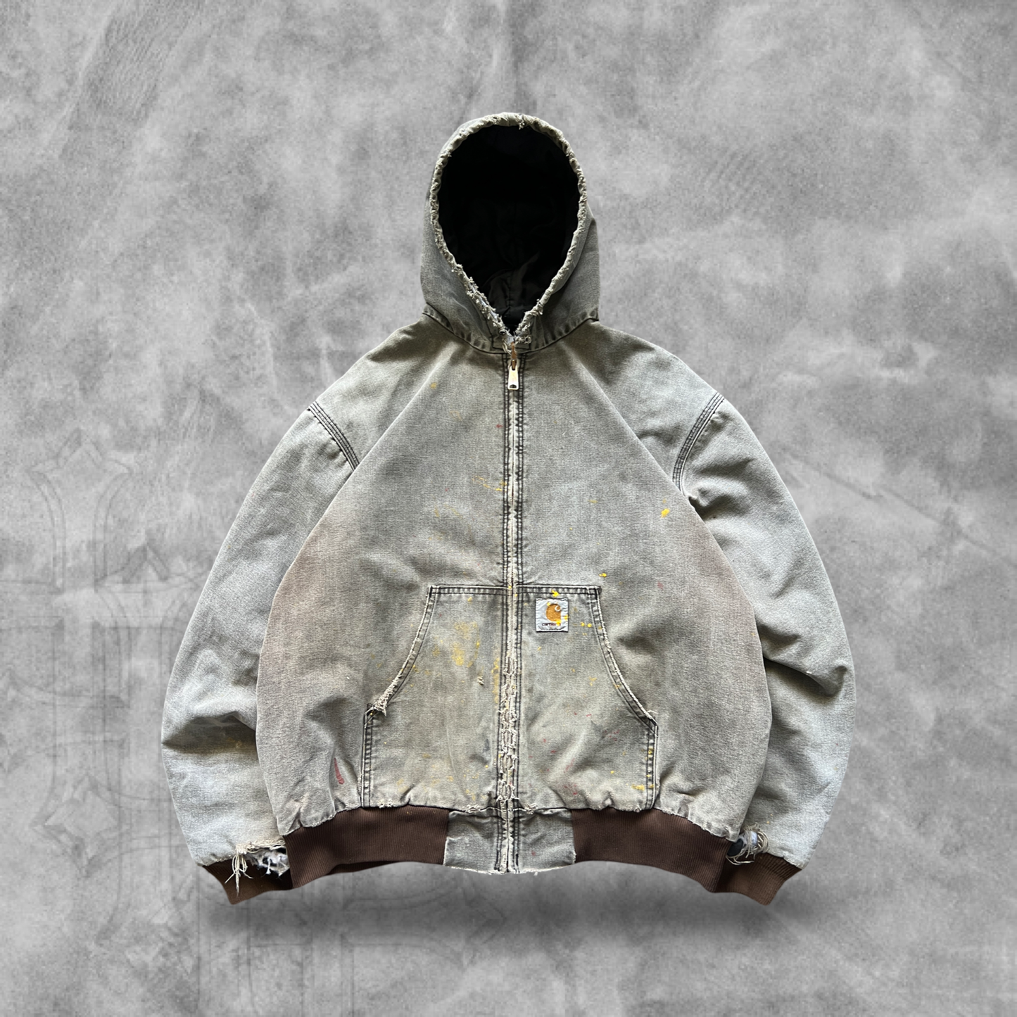 Faded Distressed Mocha Brown Hooded Carhartt Jacket 1990s (L)