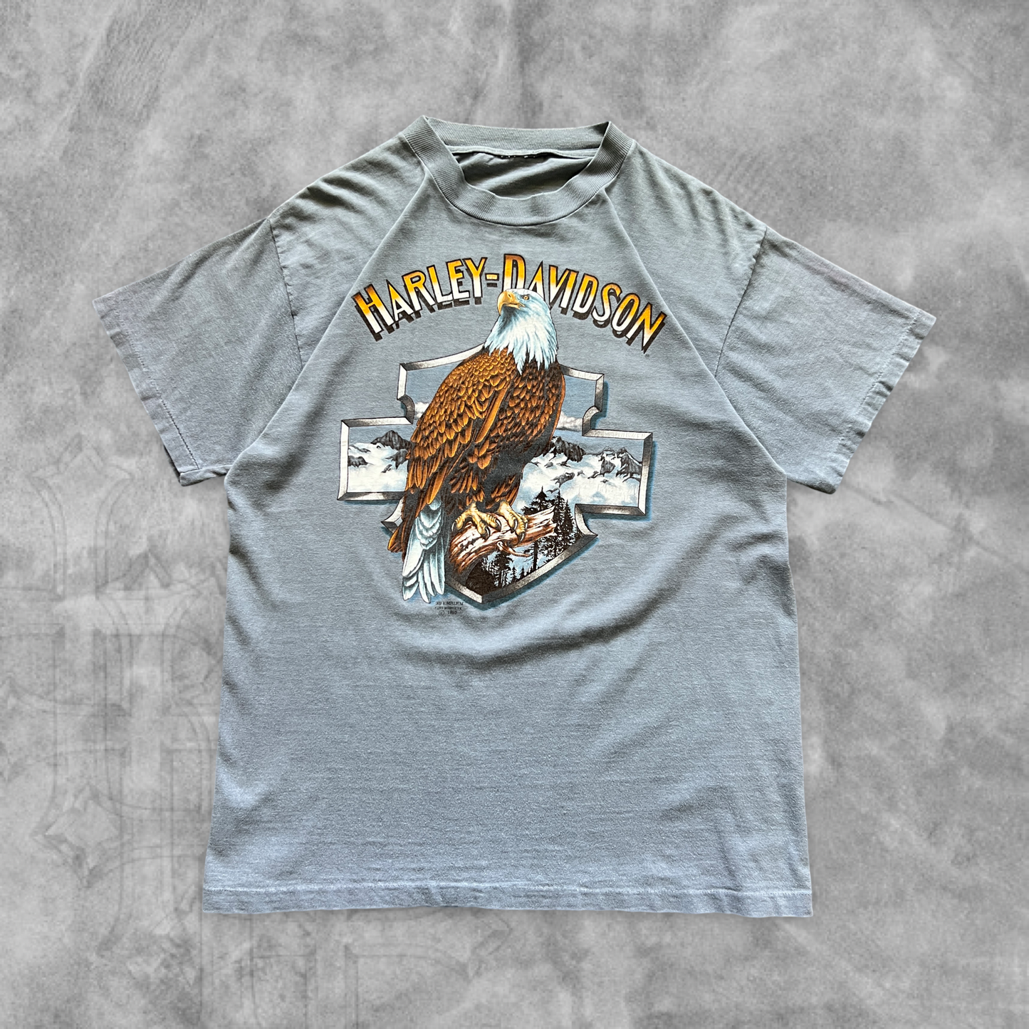 Gray Harley Davidson Eagle 3D Emblem Shirt 1990 (L)