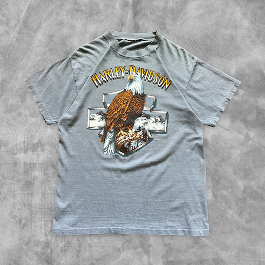 Gray Harley Davidson Eagle 3D Emblem Shirt 1990 (L)