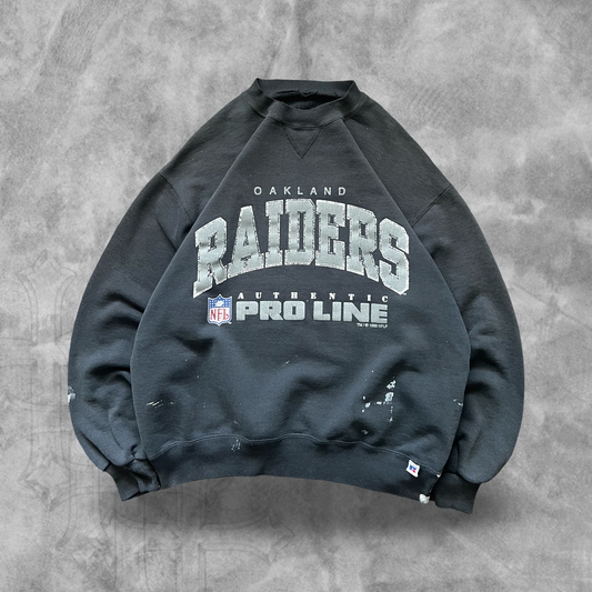 Faded Distressed Black Oakland Raiders Sweatshirt 1990s (L)